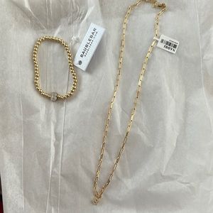 Gold initial B Bauble Bar bracelet AND Gold link initial B Nadri necklace